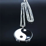 Yin Yang Gossip Stainless Steel Chain Necklace Men Women Silver BL20S03