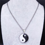 Yin Yang Gossip Stainless Steel Chain Necklace Men Women Silver BL20S03
