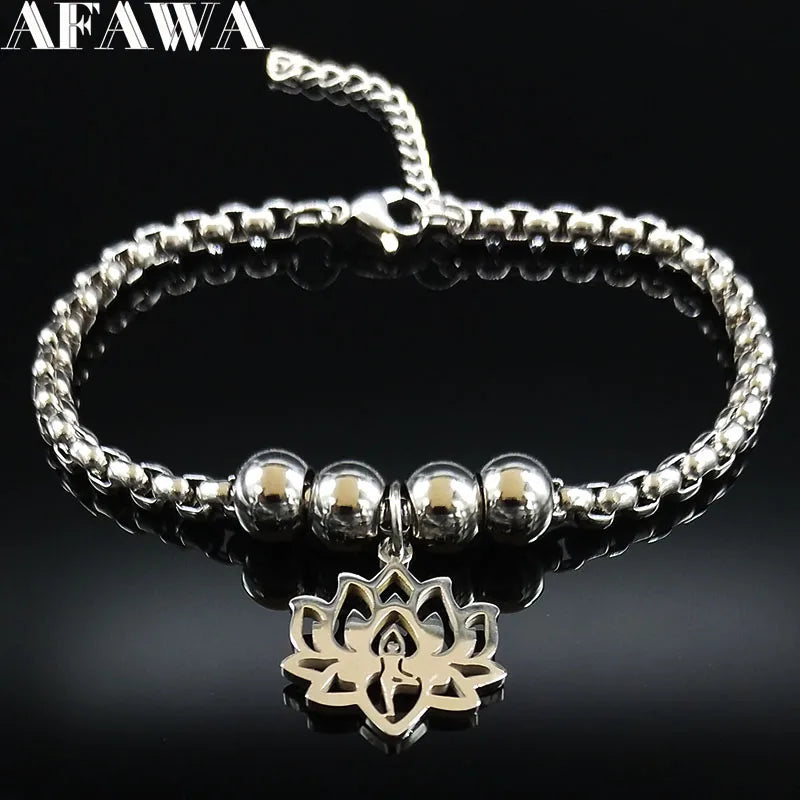 Yoga Lotus Charm Bracelet Women Bead Cuir Jewelry
