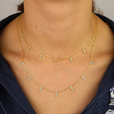 Geometric Women Choker Turquoises CZ Bar Link Chain 925 Sterling Silver