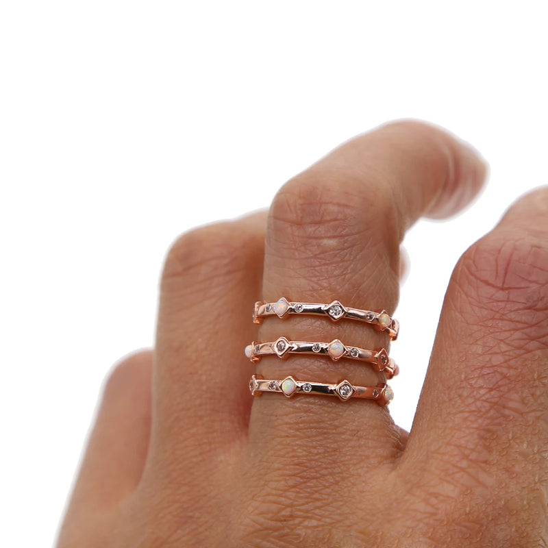 Dainty CZ Opal Wedding Knuckle Ring Thin Band