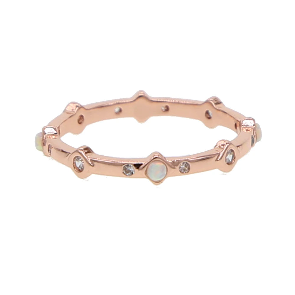 Dainty CZ Opal Wedding Knuckle Ring Thin Band
