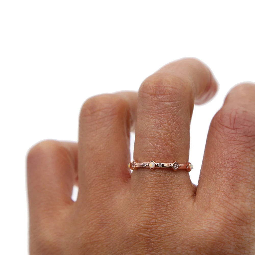 Dainty CZ Opal Wedding Knuckle Ring Thin Band