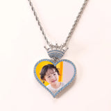 Crown Zircon Sublimation Photo Heart Necklace Rope Chain