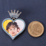 Crown Zircon Sublimation Photo Heart Necklace Rope Chain