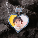 Crown Zircon Sublimation Photo Heart Necklace Rope Chain