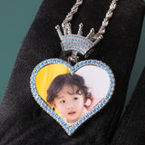 Crown Zircon Sublimation Photo Heart Necklace Rope Chain