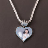 Crown Zircon Sublimation Photo Heart Necklace Rope Chain