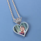 Crown Zircon Sublimation Photo Heart Necklace Rope Chain