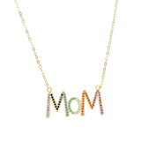 925 Silver Colorful CZ Paved Mom Necklace for Mama
