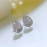925 Silver Pear Diamond Stud Earrings 18K Gold-Plated