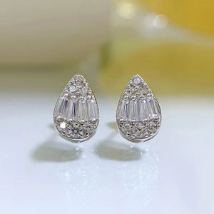 925 Silver Pear Diamond Stud Earrings 18K Gold-Plated
