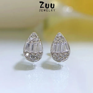 925 Silver Pear Diamond Stud Earrings 18K Gold-Plated
