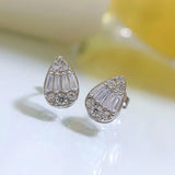 925 Silver Pear Diamond Stud Earrings 18K Gold-Plated