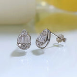 925 Silver Pear Diamond Stud Earrings 18K Gold-Plated