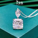 925 Silver Asher Cut Gem Engagement Pendant Necklace