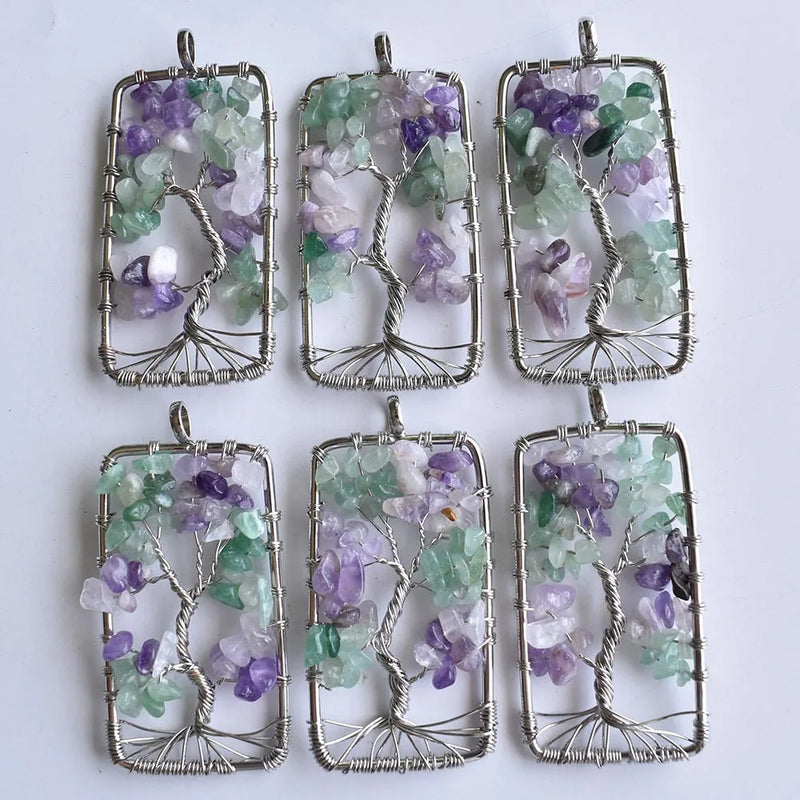 Amethysts Tree Of Life Pendant Necklace Crystal Choker Jewelry 6pcs