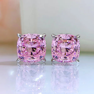 S925 Silver Carbon Diamond Earrings 10*10 Pink Diamond Earrings Female Ins