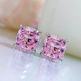 S925 Silver Carbon Diamond Earrings 10*10 Pink Diamond Earrings Female Ins