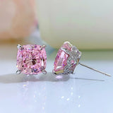 S925 Silver Carbon Diamond Earrings 10*10 Pink Diamond Earrings Female Ins