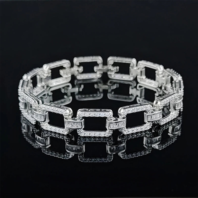 Silver Rectangle Hand Bracelet Bangle for Women Anniversary Jewelry