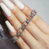 Silver Rectangle Hand Bracelet Bangle for Women Anniversary Jewelry