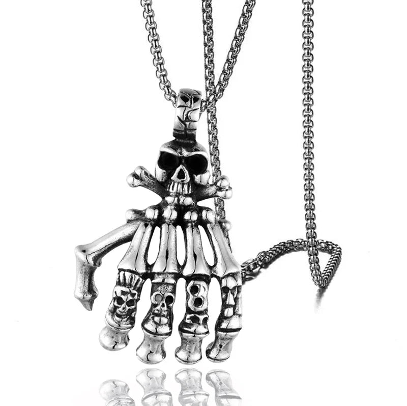 Ghost Claw Fingers Jewelry Retro Stainless Steel Alloy Punk Hand Bone Necklace