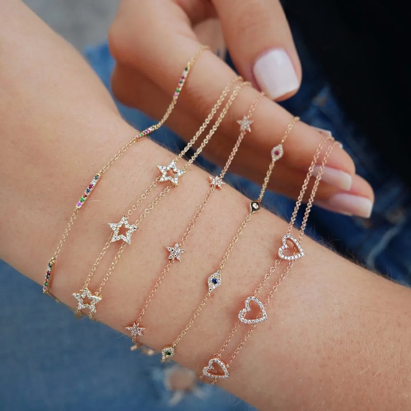 925 Silver CZ Bar Link Chain Bracelet for Girls