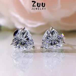 925 Silver Heart-Cut Diamond Earrings