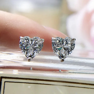 925 Silver Heart-Cut Diamond Earrings