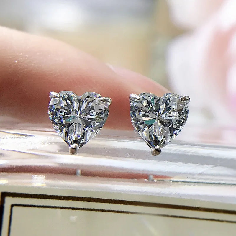 925 Silver Heart-Cut Diamond Earrings