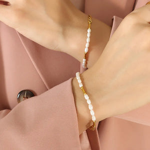 Natural Freshwater Pearl Chain Necklace & Bracelet Set