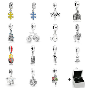 925 Sterling Silver Racing Flag Castle Elephant Pendant DIY Women's Jewelry