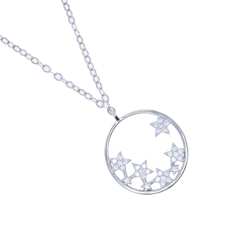 Sterling Silver CZ Star Cluster Charm Necklace