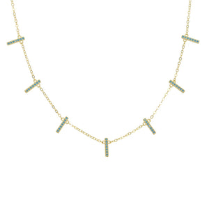 925 Silver Bar CZ Turquoise Stone Charm Necklace for Women Wedding