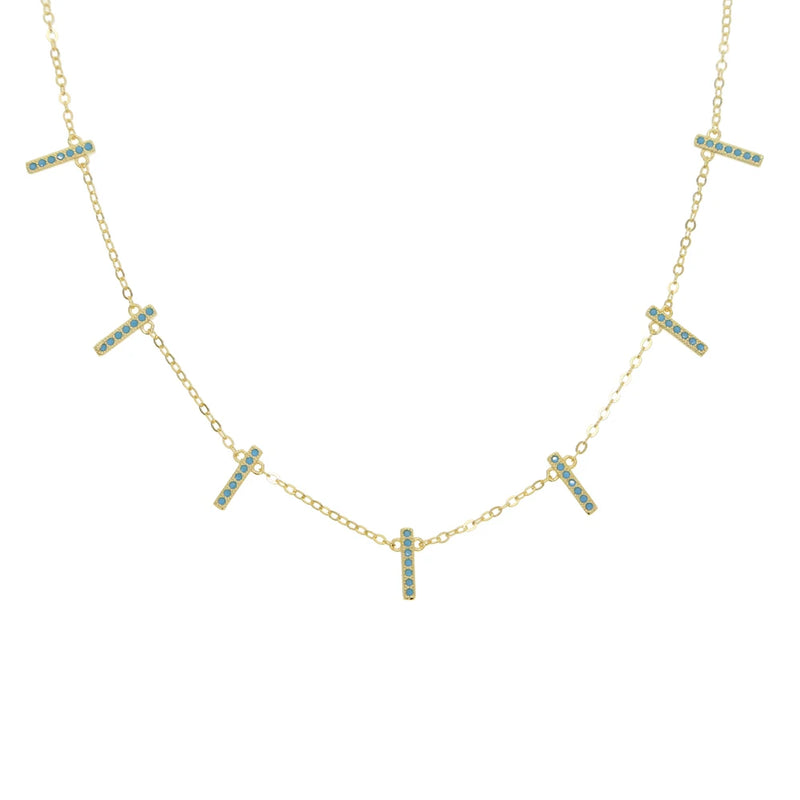 925 Silver Bar CZ Turquoise Stone Charm Necklace for Women Wedding