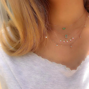 Rainbow CZ Paved Square Pendant Necklace