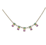 Rainbow CZ Paved Square Pendant Necklace