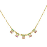 Rainbow CZ Paved Square Pendant Necklace