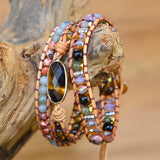 Vintage Tiger Eye Charm Wrap Bracelet Bohemia Jewelry
