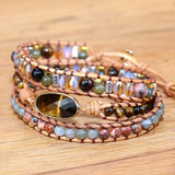 Vintage Tiger Eye Charm Wrap Bracelet Bohemia Jewelry