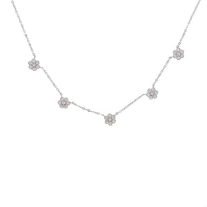 925 Silver Flower Charm Choker Necklace CZ Dainty Chain Women Girl Gift