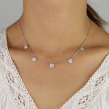 925 Silver Flower Charm Choker Necklace CZ Dainty Chain Women Girl Gift