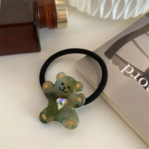 2023 Cartoon Bear Rhinestone Heart Hair Rope