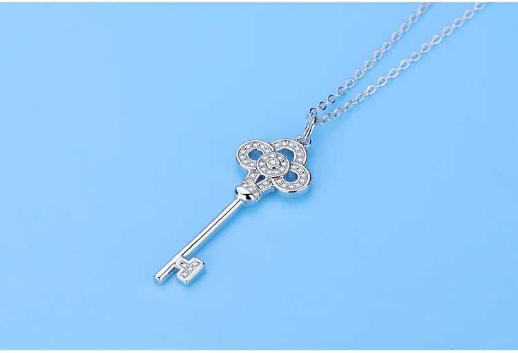 2023 Key Pendant Necklace Austrian Crystal Silver Jewelry