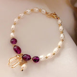 New Pearl Purple Crystal Bracelet Sweet Lucky Bangle Gift Girlfriend Female