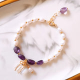 New Pearl Purple Crystal Bracelet Sweet Lucky Bangle Gift Girlfriend Female