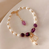 New Pearl Purple Crystal Bracelet Sweet Lucky Bangle Gift Girlfriend Female