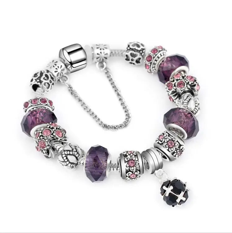 2023 Silver Plated Bead Charm Teal Faceted Glass Beads Crystal Pendant