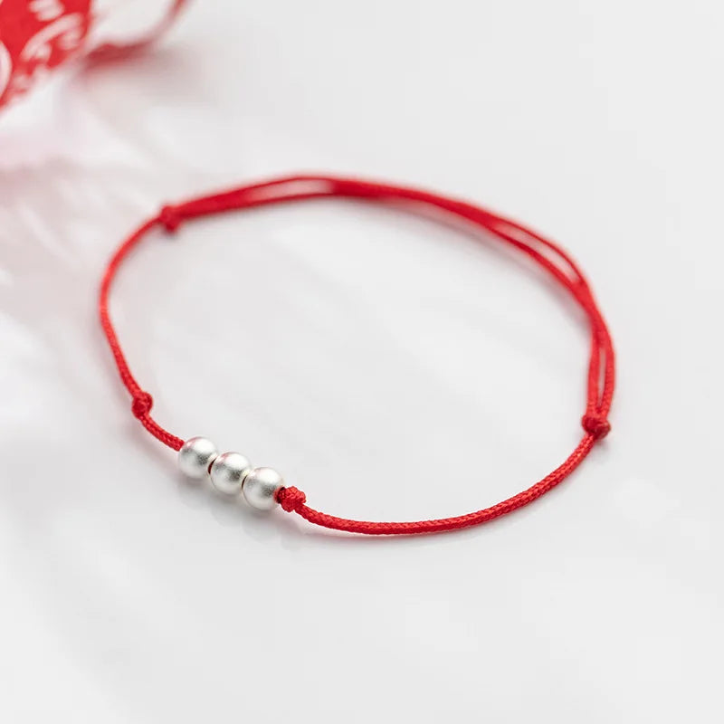 Frosted Bead Red Thread 925 Silver Bracelet For Women